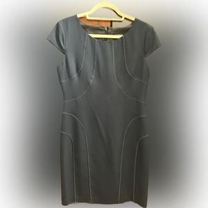 Ellen Tracy Dress- Navy blue dress with white stitching design